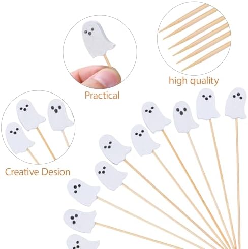 JtmyAota 100 Pack Ghost Cocktail Picks, Halloween Toothpicks for Appetizers