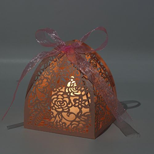 KPOSIYA Pack of 70 Laser Cut Rose Candy Boxes, Favor Boxes 2.5"x 2.5"x 3.1", Gift Boxes Bridal Shower Anniverary Birthday Party Wedding Favor (Pink)