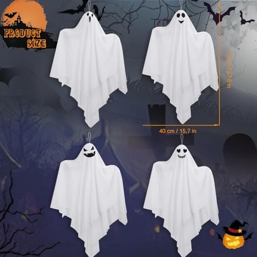 Hanging Ghosts Outdoor Decorations, 4 Pack 28 Inch Cute Flying Ghosts Decor