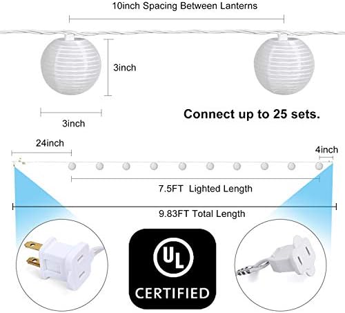 TIGOMOOV 10 White Nylon Lantern String Lights-120V Plug in 9.83FT White Wire, Waterproof Indoor Outdoor Hanging Lantern Lights for Patio, Garden, Bedroom, Wedding, Party and Christmas Holiday Decor