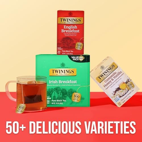 Twinings English Breakfast Black Tea Individually Wrapped Bags, 20 Count (Pack of 1), Flavourful, Robust, Caffeinated, Enjoy Hot or Iced, 20 Teabags