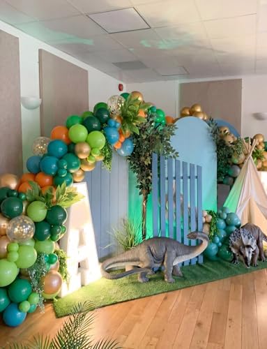 Dinosaur Balloon Arch Garland Kit, 144PCS Dinosaur Birthday Party Decorations with Dino Banner & Happy Birthday Banner, Jungle Balloons for Kids Boys Dino Jungle Safari Birthday Baby Shower Party