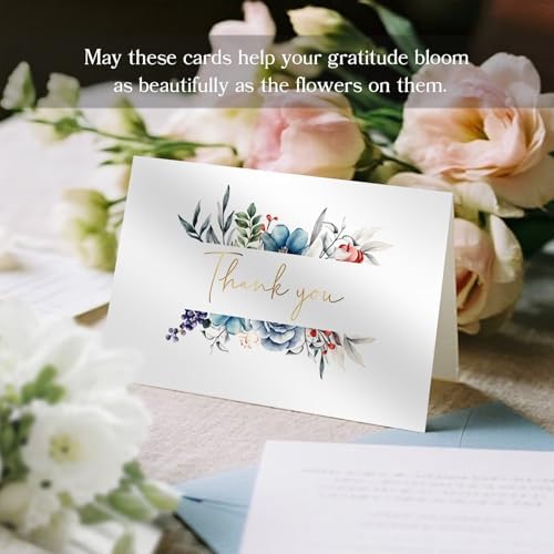 48 Pack Pre-Folded Floral Thank You Cards with Envelopes, 6 Designs