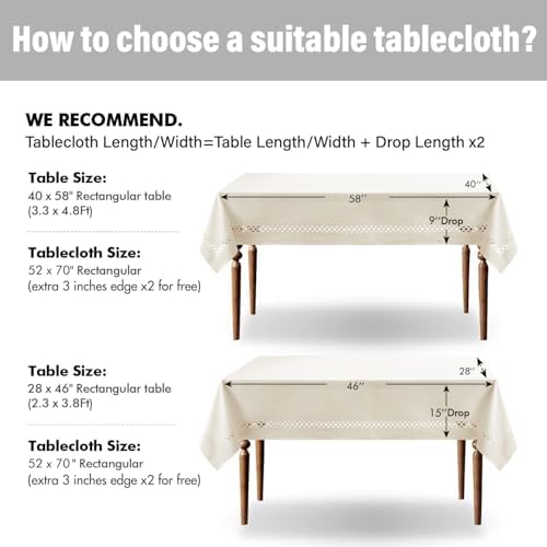 MIULEE Ivory Rectangle Tablecloth with Decorative Cutouts 52x70 Inch