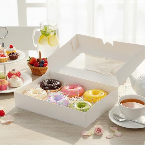 Moretoes 48pcs Cookie Boxes with 3 Style Window, 12x8x2.5In Bakery Boxes