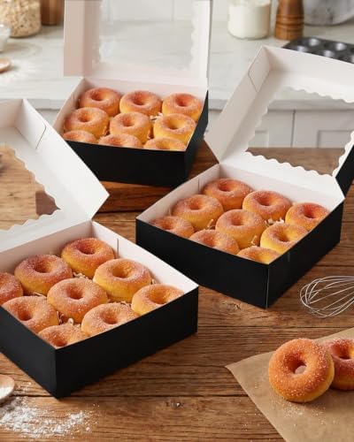 qiqee 10"x 10"x 2.5" Black Pie Boxes with Window 120Packs Cookie Donut Bakery Box (Auto-pop Up)