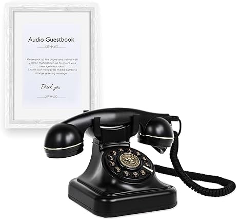 Audio Guest Book Wedding Phone with Gift Box, Vintage Audio GuestBook for Wedding, Bridal Shower, Birthday Party, Baby Shower, Anniversary, Engagement (Pure Black)