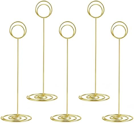 Radezon 20 Pack 8.75 inch Tall Table Number Holders Place Card Holder Table Picture Holder Wire Photo Holder Clips Picture Memo Note Photo Stand (Gold)