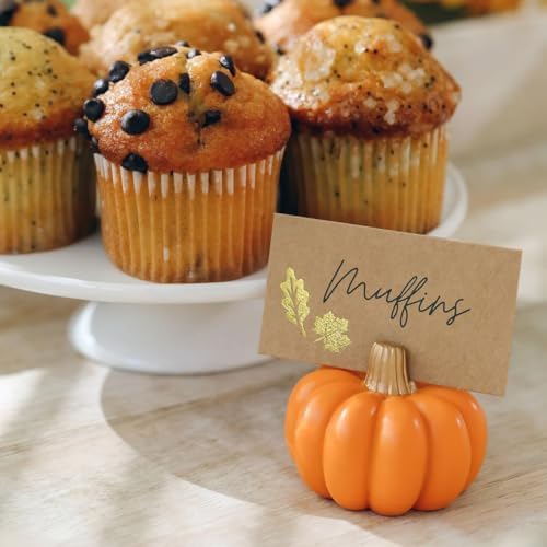 Kate Aspen 12pcs Fall Decor Orange Pumpkin Place Card Holder, Place Settings for Thanksgiving Table Decor, Fall Themed Weddings, Bridal Brunches (Place Cards Included)