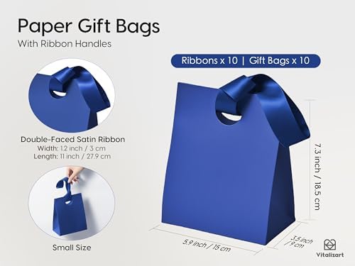 Vitalizart Paper Gift Bags With Ribbon Handles Small Blue Bulk Pack