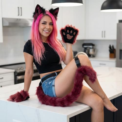 CHOICEONE Cat Fox wolf Ears and Tail Set with Paws Gloves Faux Fur Animal Cosplay Costume Accessories for Halloween Party