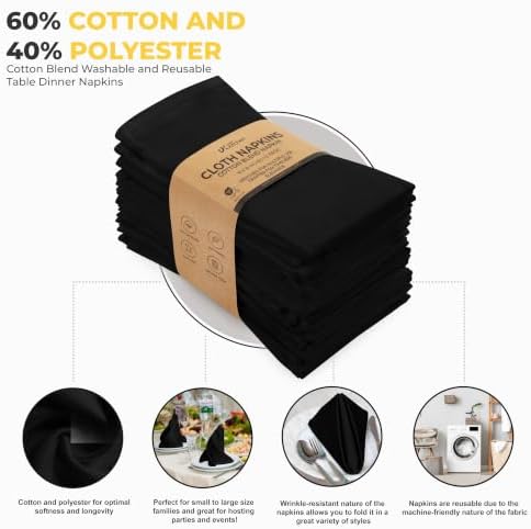 Utopia Kitchen Cotton Blend Black Cloth Napkins [12 Pack, 18x18 Inch]