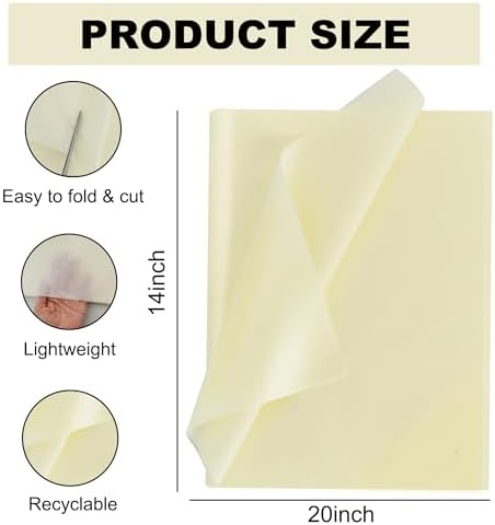 BEISHIDA 100 Sheets Cream Tissue Paper Bulk, Wrapping Tissue Paper for Gift Bags, 14 x 20 Inch Gift Wrap for Birthday Wedding Graduation DIY Crafts Holiday Flowers