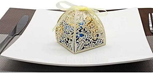 KPOSIYA Pack of 70 Laser Cut Rose Candy Boxes, Favor Boxes 2.5"x 2.5"x 3.1", Gift Boxes Bridal Shower Anniverary Birthday Party Wedding Favor (Beige)
