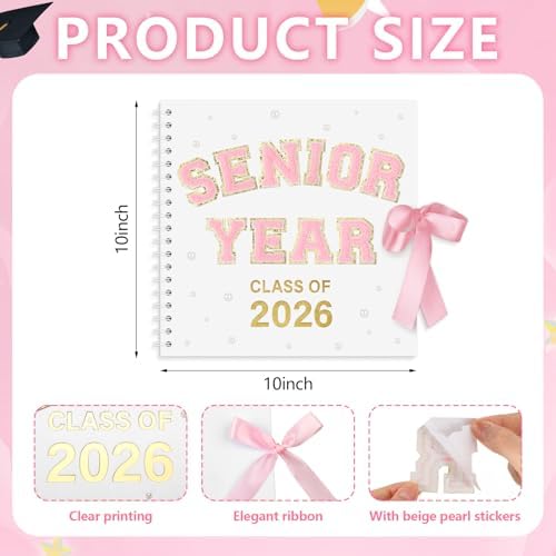 Tenceur Senior 2026 Graduation Scrapbook Kit 10 x 10 Inch Class of 2026 DIY Memory Photo Book with Letter Stickers Graduation Gift for Senior 2026 Students