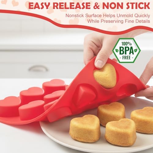 HKNMTT 2Pcs Silicone Heart Molds for Chocolate Muffin 12-Cavity Nonstick