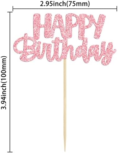 Gyufise 24pcs Happy Birthday Cupcake Toppers - Pink Glitter Celebrating Cake Picks - Baby Shower & Kids Party Decoration Supplies