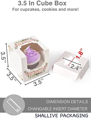 Mothers Day Floral Cupcake Boxes Single with Inserts and Window, Auto-Popup Mini Pink White Cupcake Holders Individual 30 Pack for Mother's Day Treat Wedding Gifts 3.5"