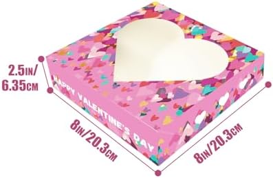 qiqee Auto-pop Up Valentine 12pcs Pie Boxes 10x10x2.5 inches Easy Assemble Macaroon Cookie Bakery Boxes with Window for Valentine's Day