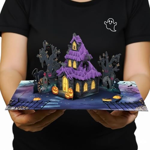 Paper Love Halloween Card | 3D Pop-Up Haunted House Greeting Card for Kids, Adults, or Spooky Friends | 5" x 7" w/Envelope & Note Tag