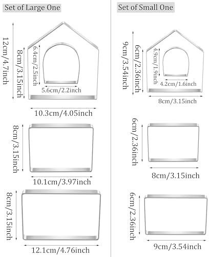 MrCookie Large Gingerbread House Cookie Cutters,8pc Sturdy Stainless Steel.