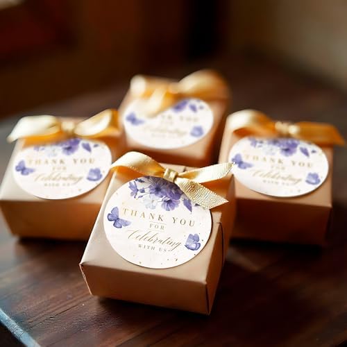 Mobiusea Creation Purple Floral Thank You for Celebrating with Us Stickers | Gold Foil Wedding Favor Stickers | 60pcs Waterproof 2" Thank You Labels for Baby Shower, Bridal Shower, Parties (Pack of 2)
