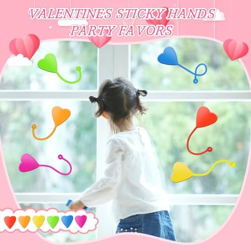 Valentines Sticky Hands Bulk 48 PCS Heart Valentines Party Favors for Kids