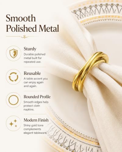 Gold Triple Ring Napkin Rings Set of 12 for Weddings and Table Settings