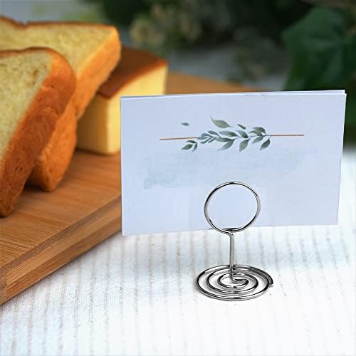 Jofefe 20pcs Mini Place Card Holders, Cute Table Number Holders, Classy Table Card Holder Table Picture Stands, Elegant Wire Photo Holder Menu Memo Clips, Idea for Wedding, Anniversary Party（Silver