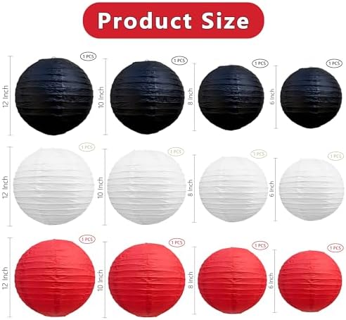 BEISHIDA Red Black White Paper Lanterns 4/6/8/10 Inch Round Chinese Lamp