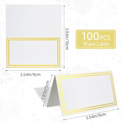 100-Pack Premium Place Cards for Table Setting with Double Gold Foil Border