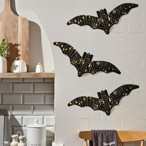 3 Pack Halloween Decorations Indoor Bat Wall Decor with Batteries Included