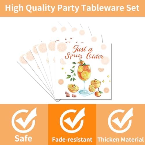 EUOYUFO 96Pcs Aperol Sprit Party Decorations Tableware Set Just A Spirity Older Paper Plates Napkins Forks Sprit Cocktail Birthday Bachelorette Bridal Shower Bar Theme Party Supplies Serve 24 Guests