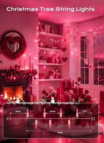 Pink Christmas String Lights, 100 Count Incandescent Valentines Day Decorations Outdoor, 20FT Connectable Valentine Lights Mini Fairy Light for Indoor Xmas Wedding Party Valentine's tree Decoration