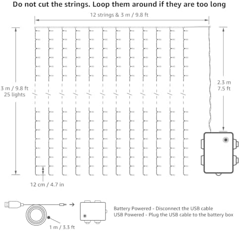 Lighting EVER Fairy Curtain Lights Battery Operated & USB Plug in