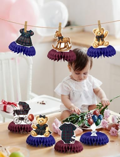 Teddy Bear Baby Shower Table Decorations, Tartan Plaid Centerpieces
