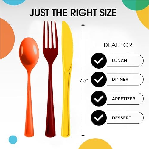 Party Solids Thanksgiving Plastic Cutlery Set - 150 Pieces
