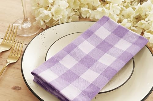 PurpleEssences Plaid Napkins 18x18 Buffalo Plaid - Lavender & White