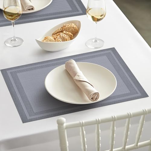 Artoid Mode Silver Cube Vinyl Placemats Set of 4, Washable Heat Resistant Non-Slip Woven Plastic PVC Place Mats for Farmhouse Holiday Party Kitchen Dining Decor