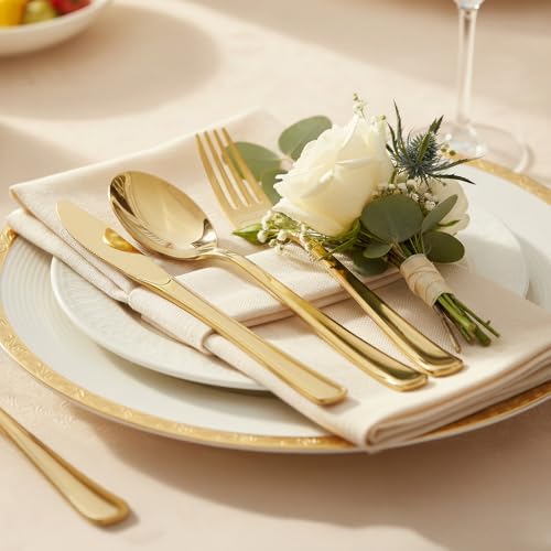 Glowserve 153 Pack Gold Disposable Plastic Silverware Set Cutlery Set