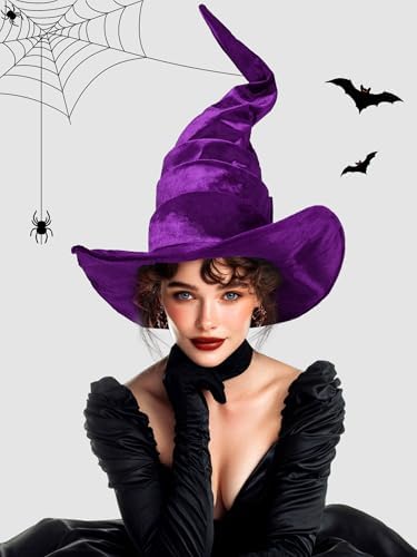 Ultrafun Women's Large Ruched Witch Hat Halloween Black Witch Wizard Hat Costume Accessory Adult