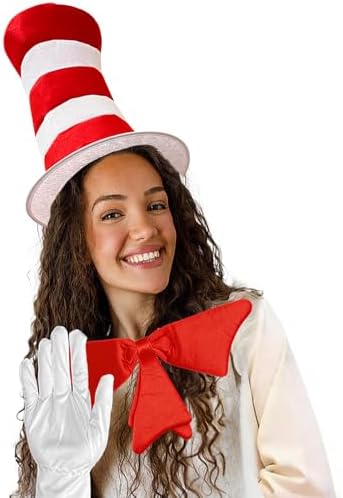 Red and White Striped Top Hat, Adult Standard Size, Cat Hat Costume Halloween Role-Play Party Accessory