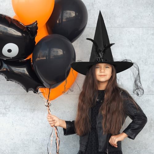 JXITON Halloween Witch Hat Women Witches Hat with Veil for Women Halloween Costume Party,Purple，Black,Orange
