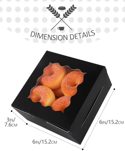 qiqee Black Cookie Boxes with Window 36packs 6x6x3 Black Bakery Box Pastry Box for Wedding Favor Birthday ＆ Party