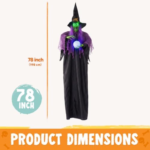 JOYIN 78" Hanging Witch Decor with Magic Ball Halloween Decorations Outdoor, Swing Flying Witch Halloween Porch Decor Party Supplies Sound Activated Light Up Eyes Lawn Yard Garden Door Haunted House