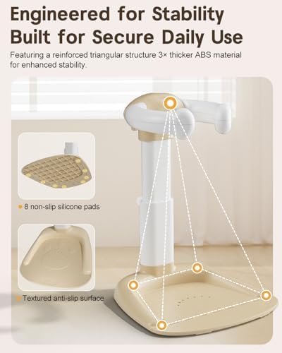 COOSEYA® Baby Shower Stand, Toddler Bath Stand Support with Thicker Colum, Anti-Pinch, Anti-Slip Base, Adjustable Shower Holder for Toddler Standing (Khaki)