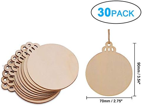 30 Pcs Unfinished Paintable Blank Wooden Christmas Festival Decoration Ornaments, Xmas Tree Hanging Wood Slices for Kids DIY Art Crafts