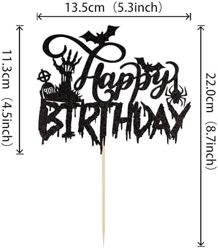 1 PCS Halloween Happy Birthday Cake Topper Glitter Spooky Rip Zombie Hand Spider Bat Cake Pick for Halloween Theme Baby Shower Birthday Party Cake Decorations