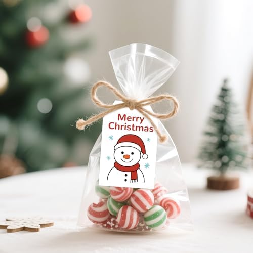 joycraft 50Pcs Merry Christmas Tags with String, Snowman Gift Tags