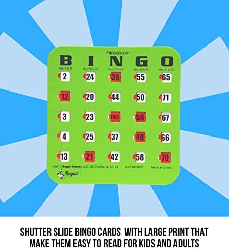 Regal Bingo Bulk Bingo Cards with Sliding Windows - Reusable Large Print Bingo Game Cards for Adults Large Group - 200 Pack, Green